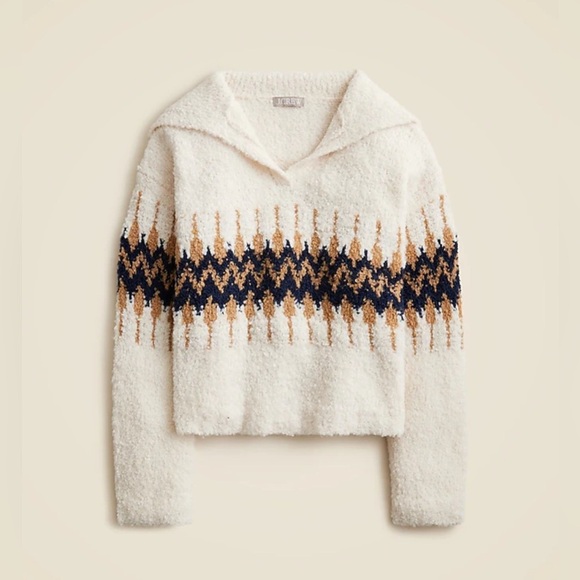 NWOT J.CREW Fair Isle johnny-collar sweater in bouclé yarn, Size XS - Picture 1 of 16